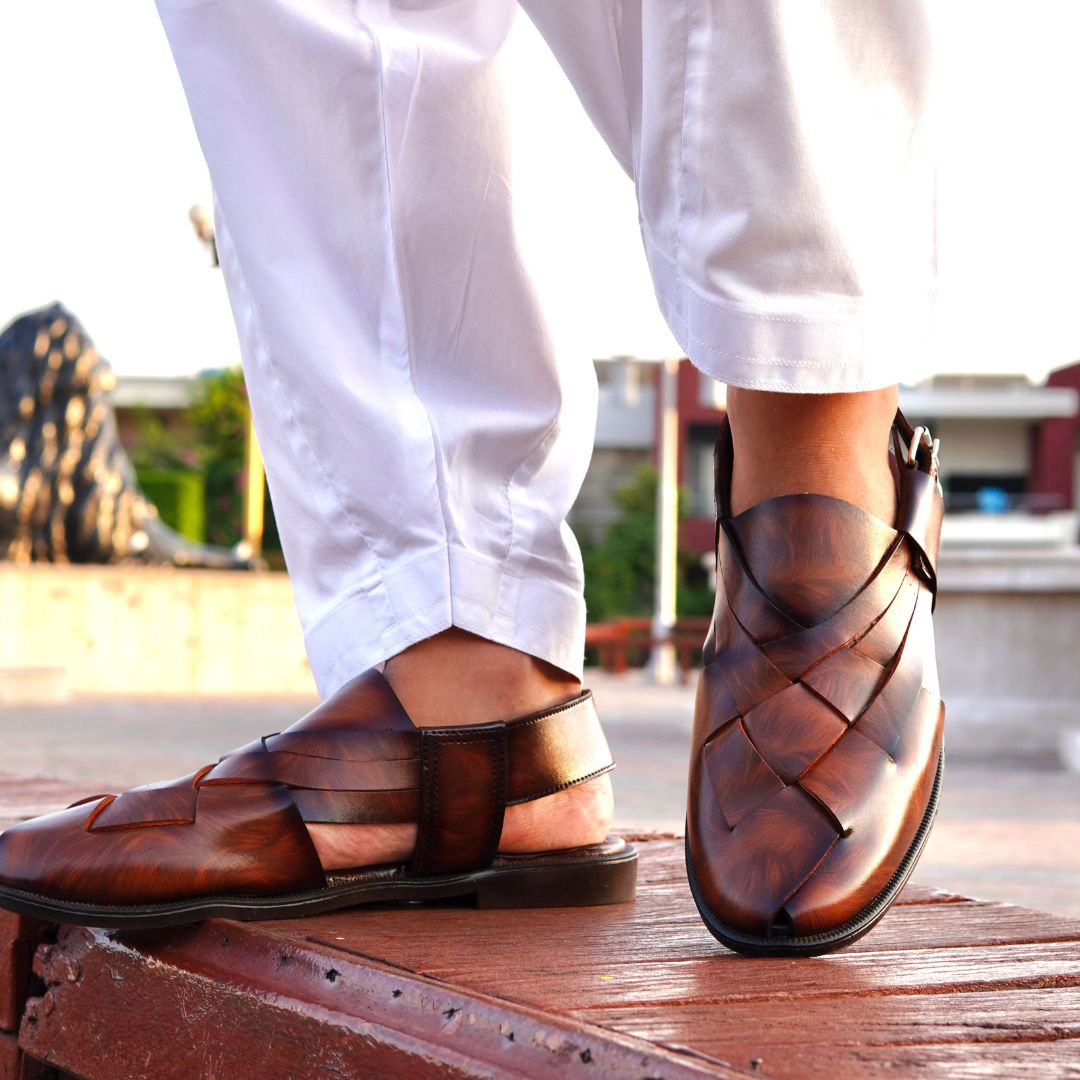 Babar-sheer staped leather peshawari sandal