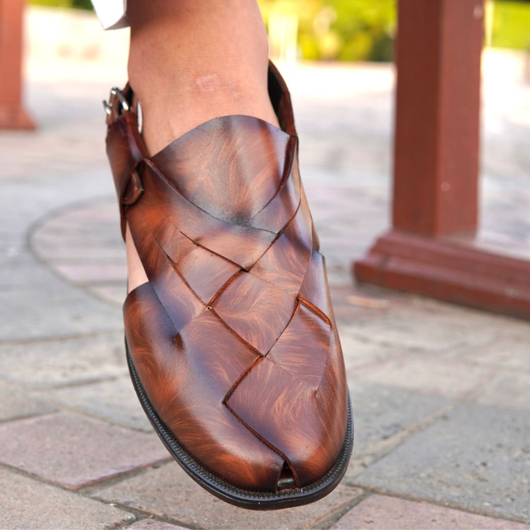 Babar-sheer staped leather peshawari sandal