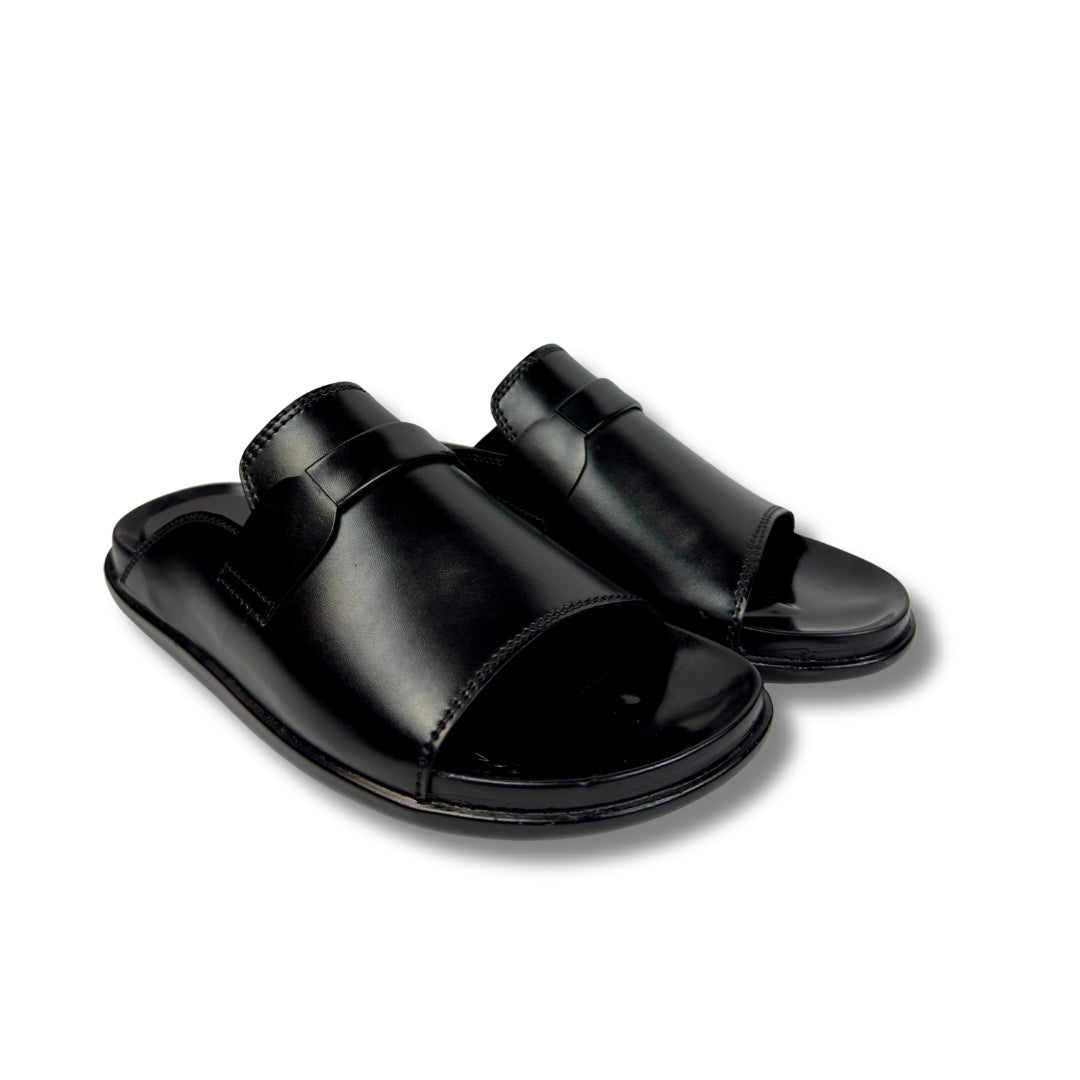 Darwin - Men's Black Pebble Grain Leather Slipper