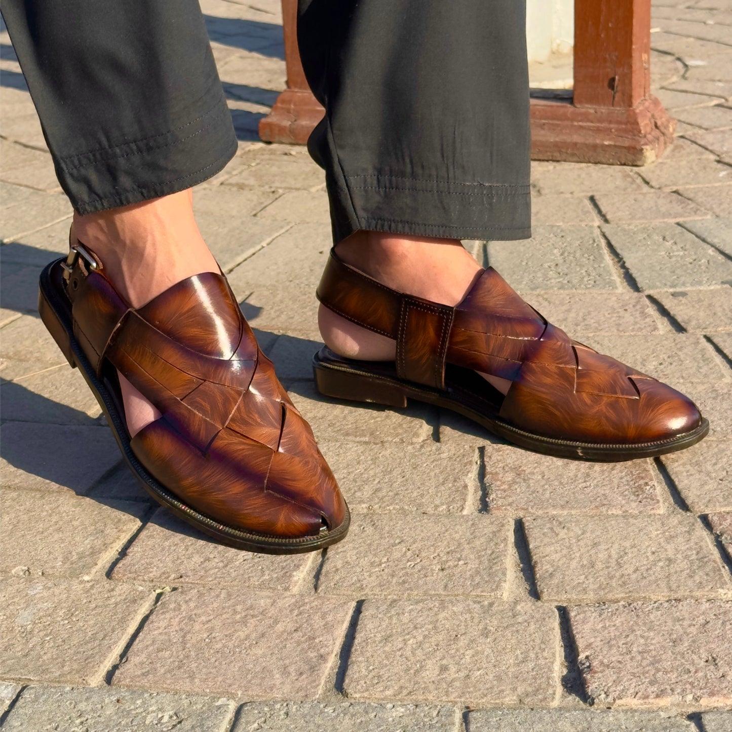 Babar-sheer staped leather peshawari sandal