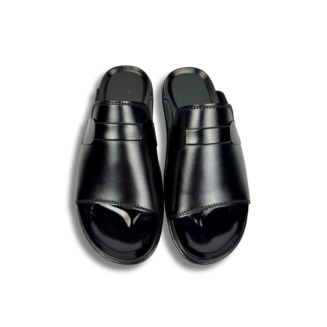 Darwin - Men's Black Pebble Grain Leather Slipper