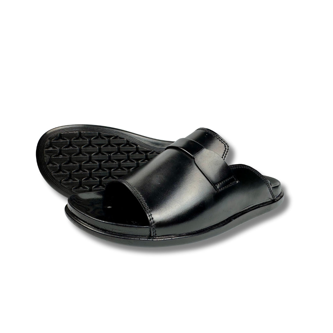 Darwin - Men's Black Pebble Grain Leather Slipper