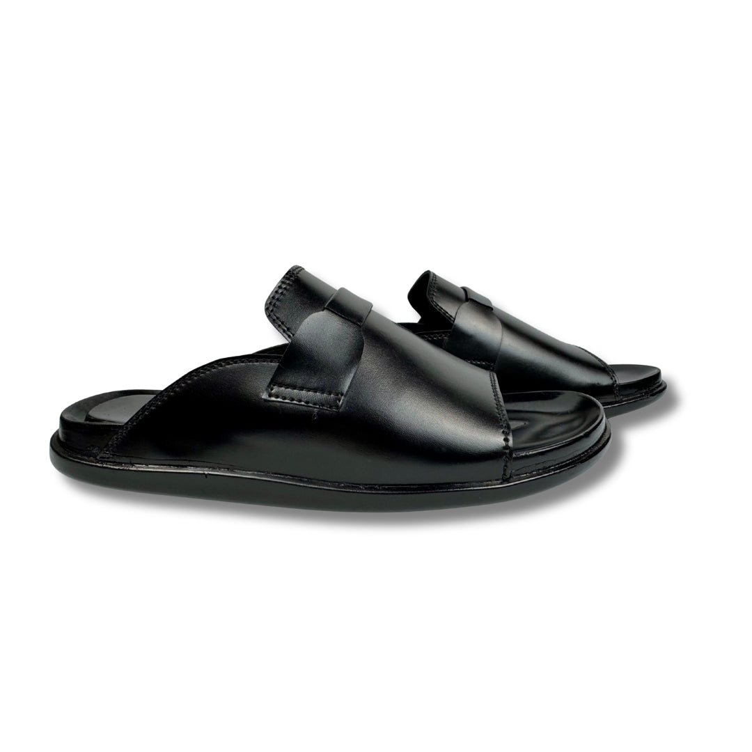 Darwin - Men's Black Pebble Grain Leather Slipper