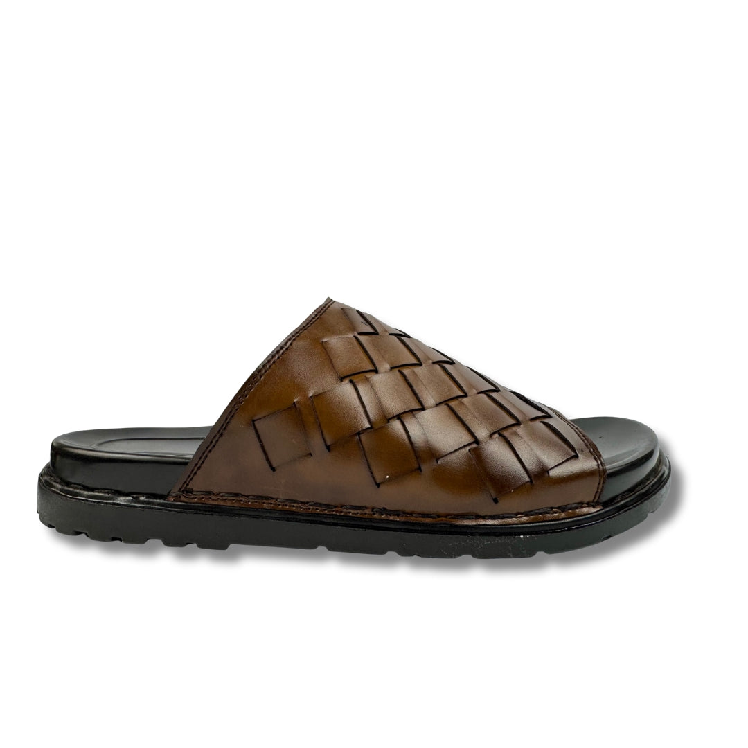 STRAP BROWN LEATHER SLIPPER