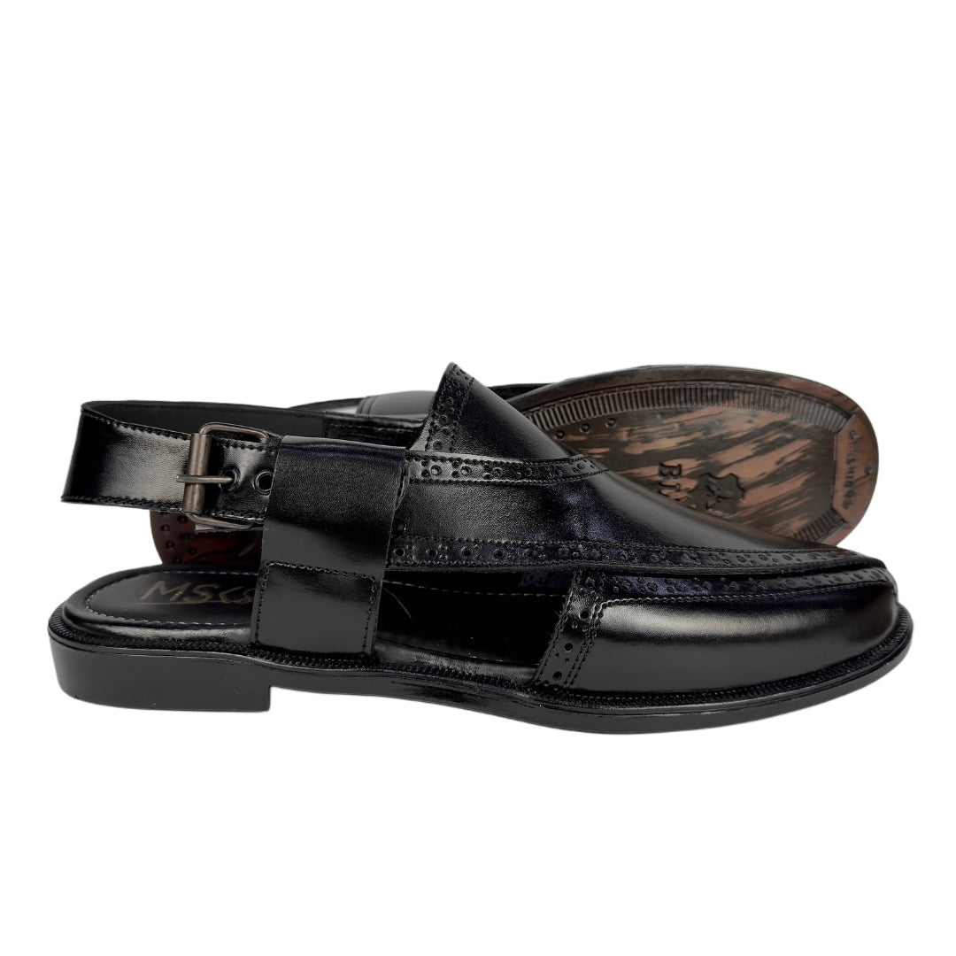 Black leather peshawari sandal