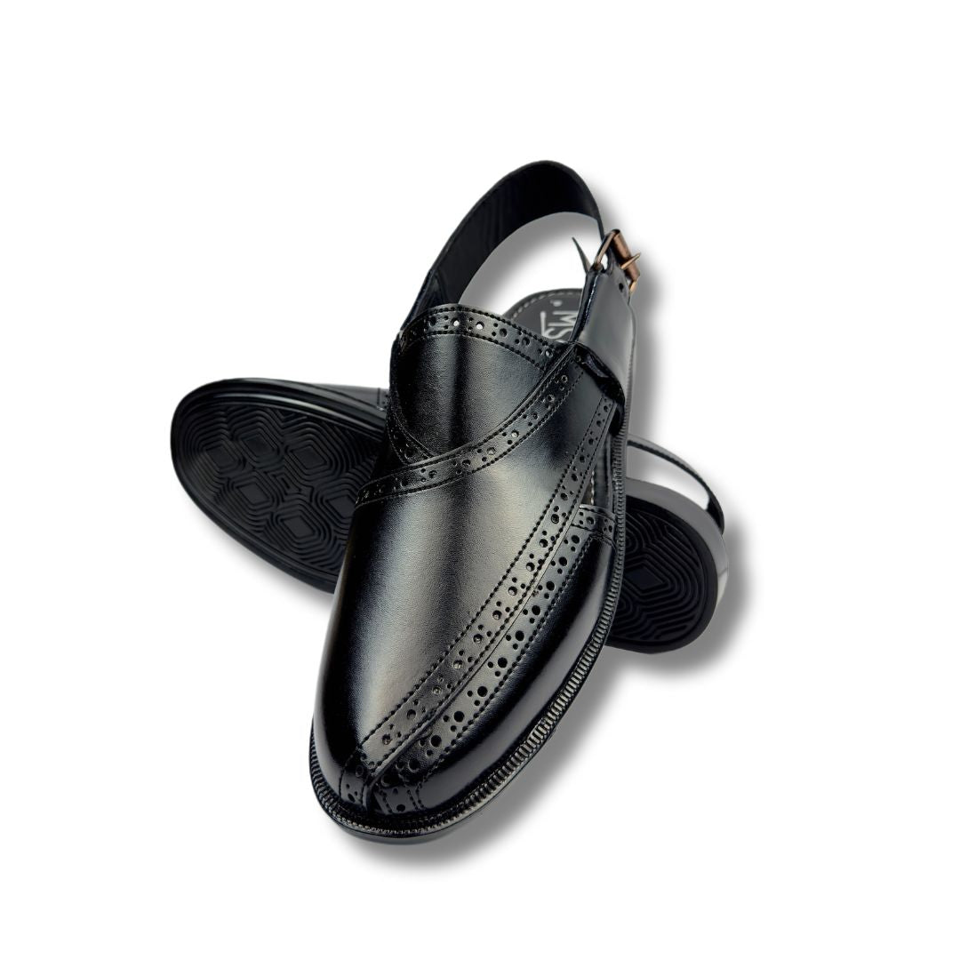 Black leather peshawari sandal