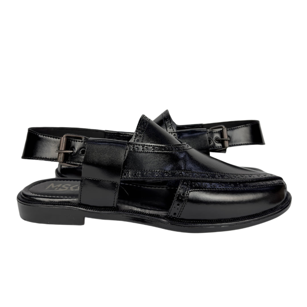 Black leather peshawari sandal
