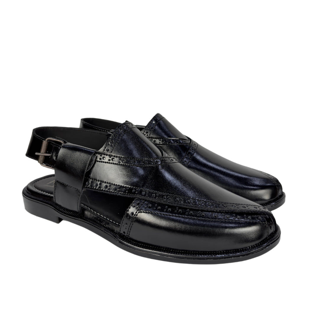 Black leather peshawari sandal