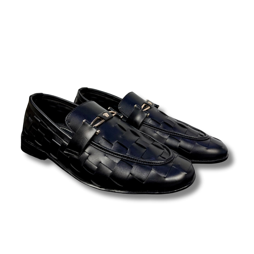 BRAIDED STRAP BLACK LOAFERS