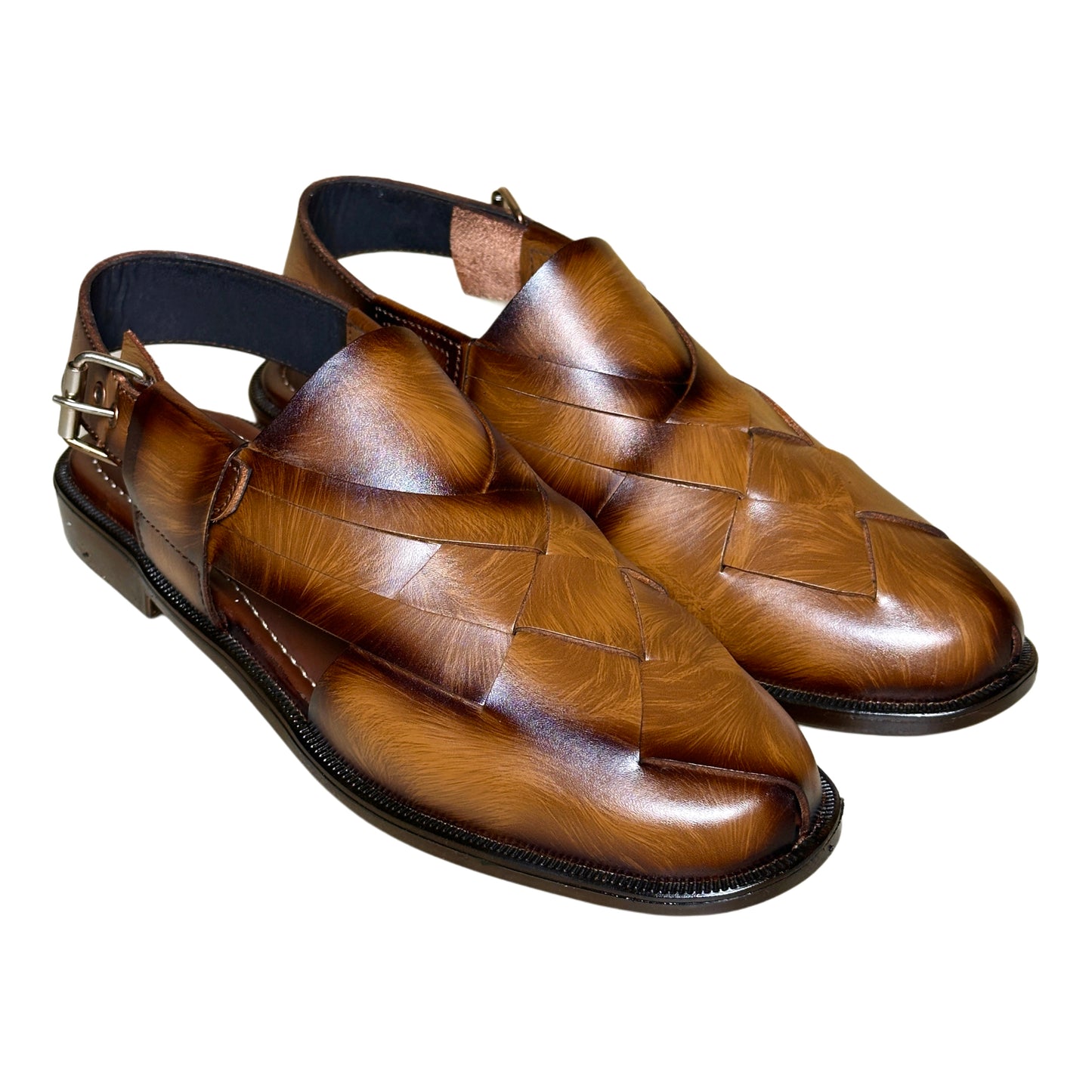 Babar-sheer staped leather peshawari sandal