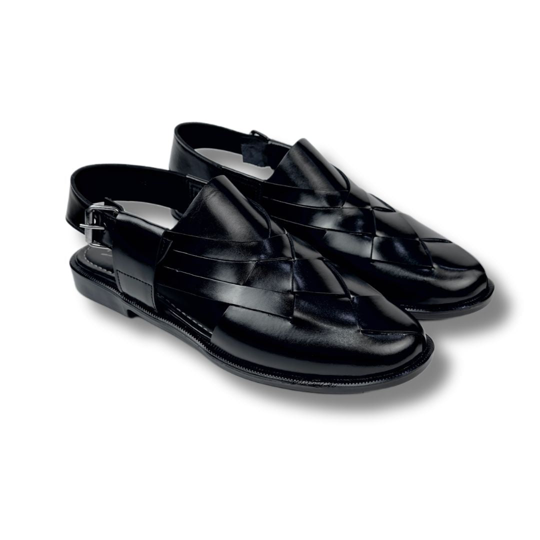 BLACK STRAP LEATHER PESHAWRI SANDAL