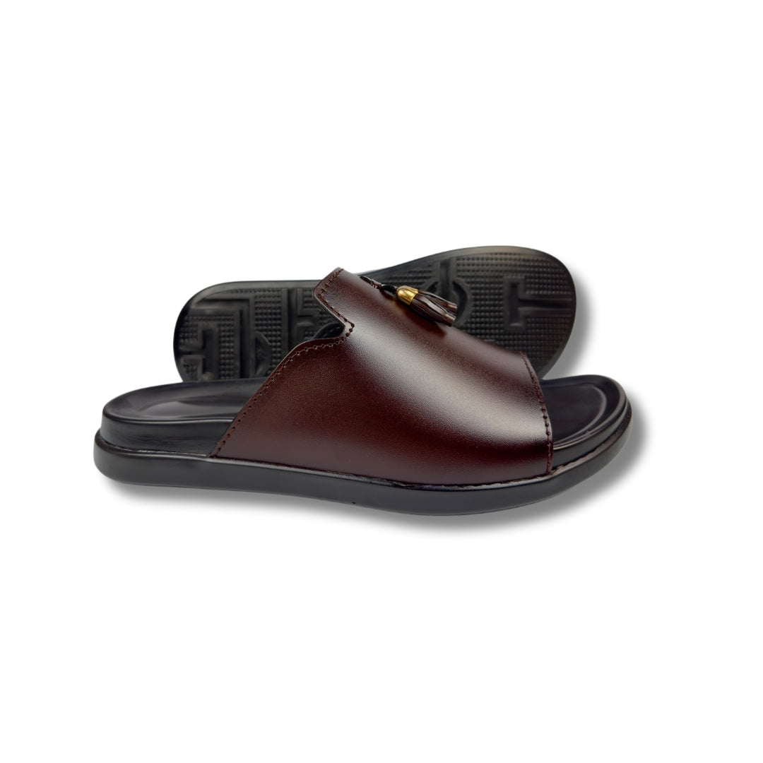 Darwin - Men's Brown Pebble Grain Leather Slipper