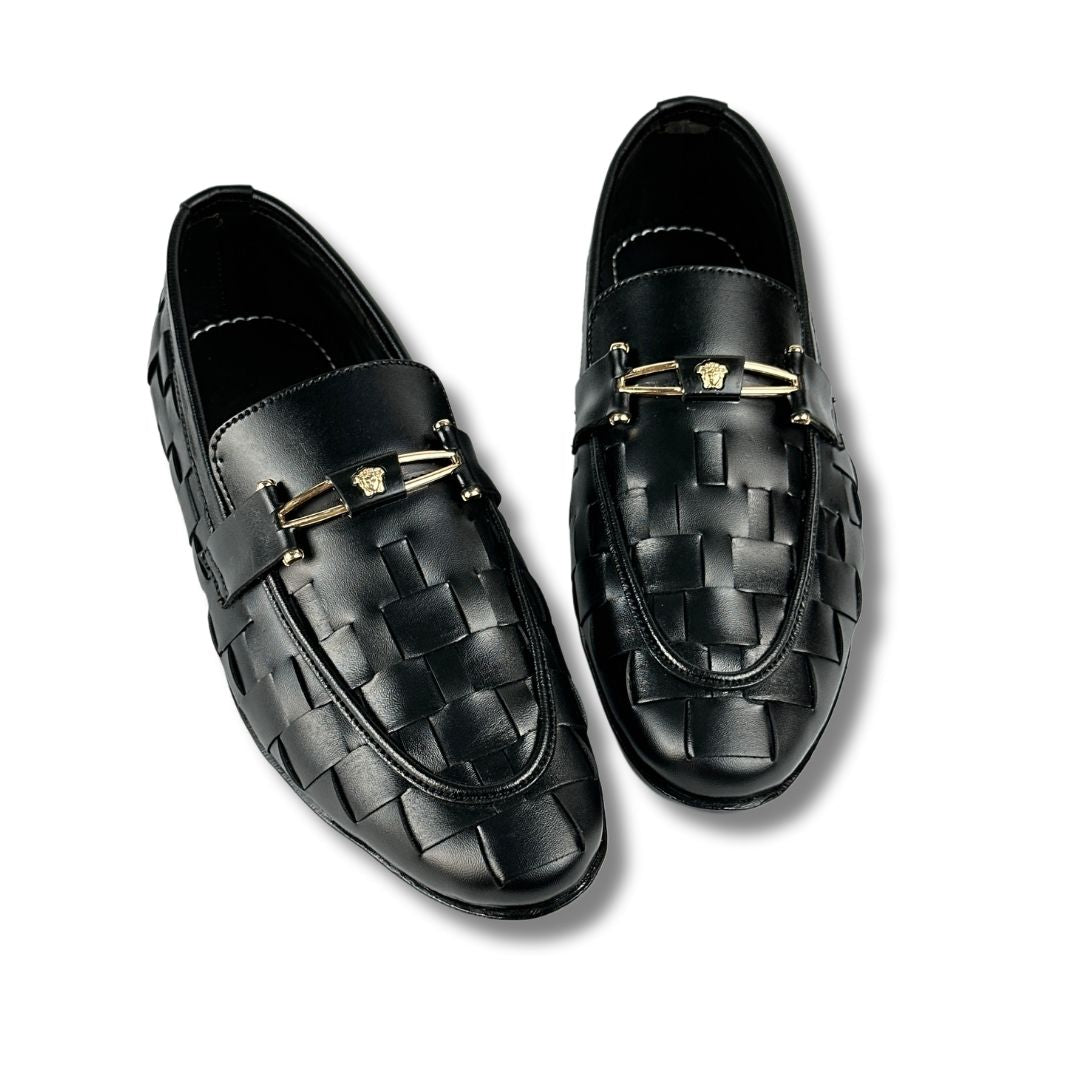 BRAIDED STRAP BLACK LOAFERS