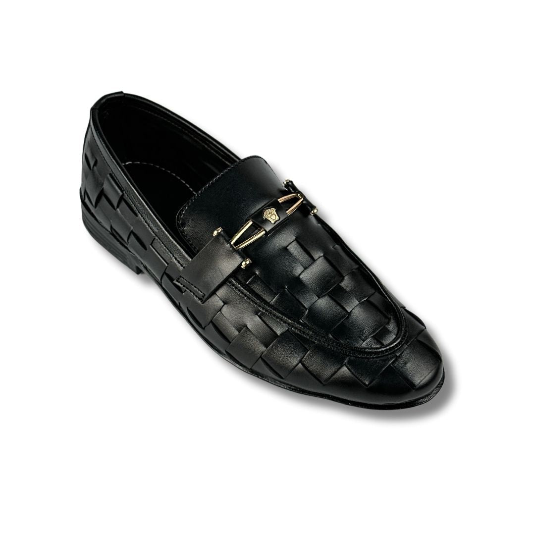 BRAIDED STRAP BLACK LOAFERS