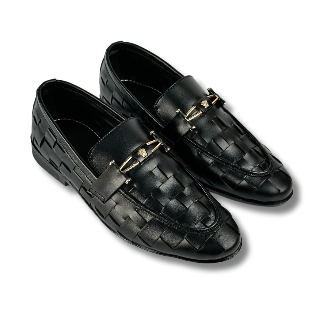 BRAIDED STRAP BLACK LOAFERS