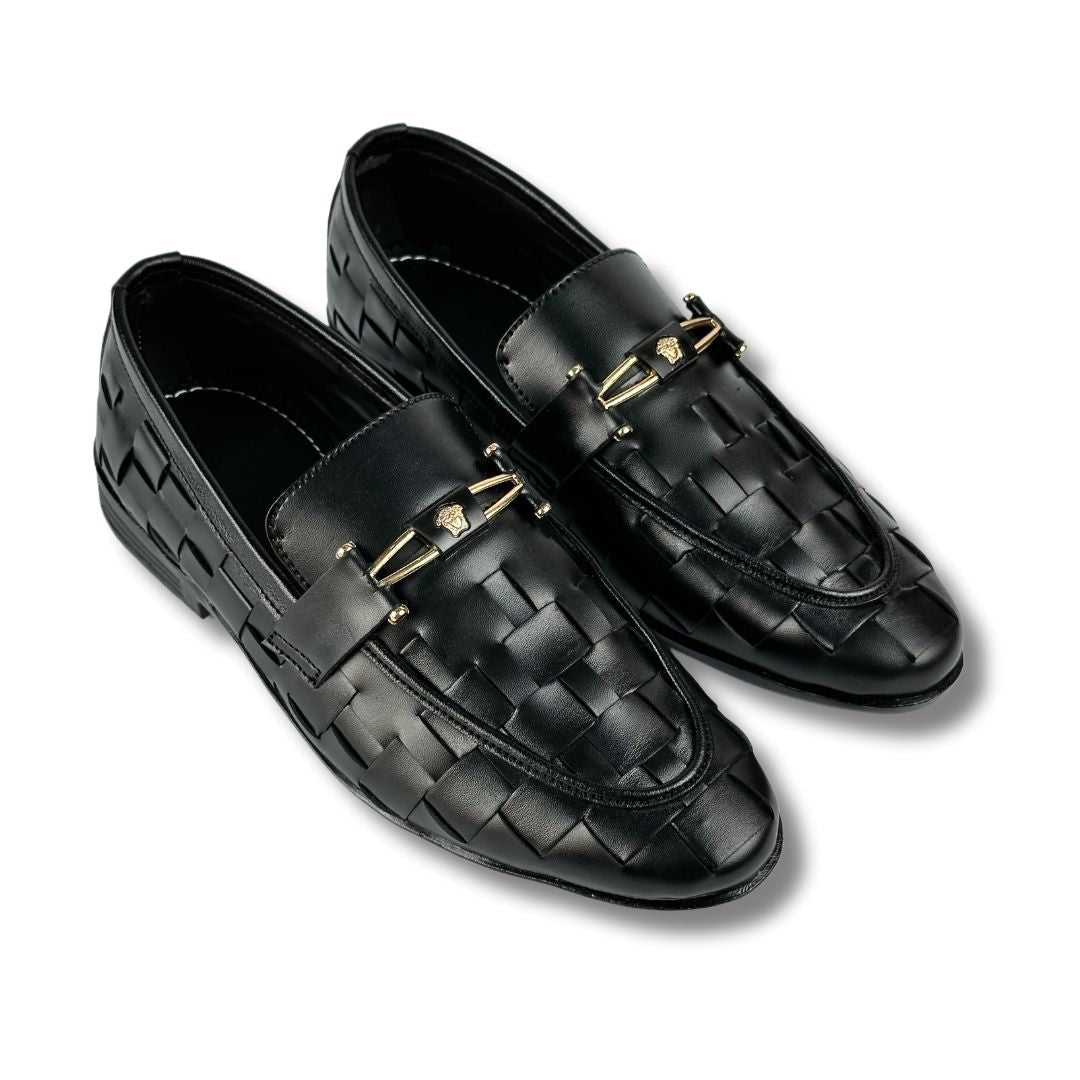 BRAIDED STRAP BLACK LOAFERS