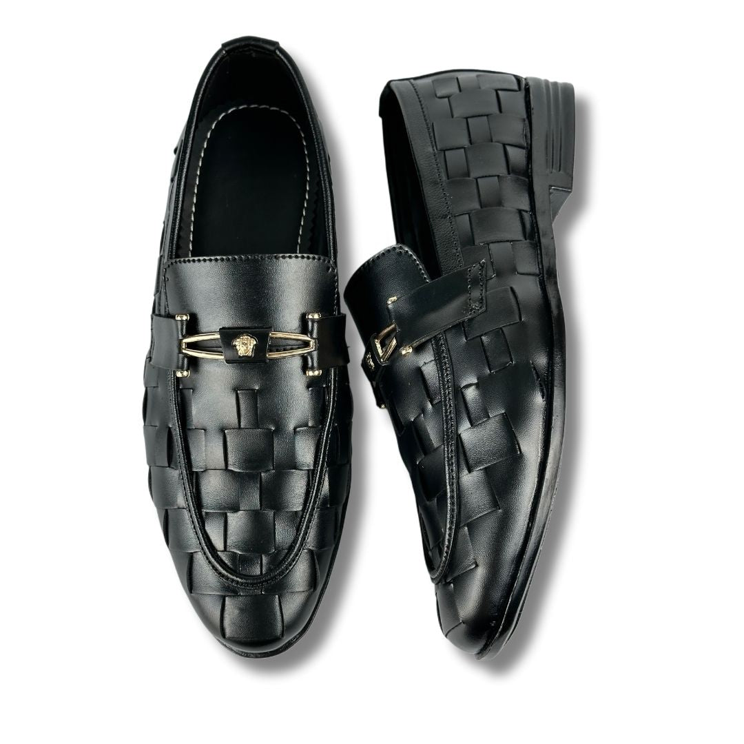 BRAIDED STRAP BLACK LOAFERS