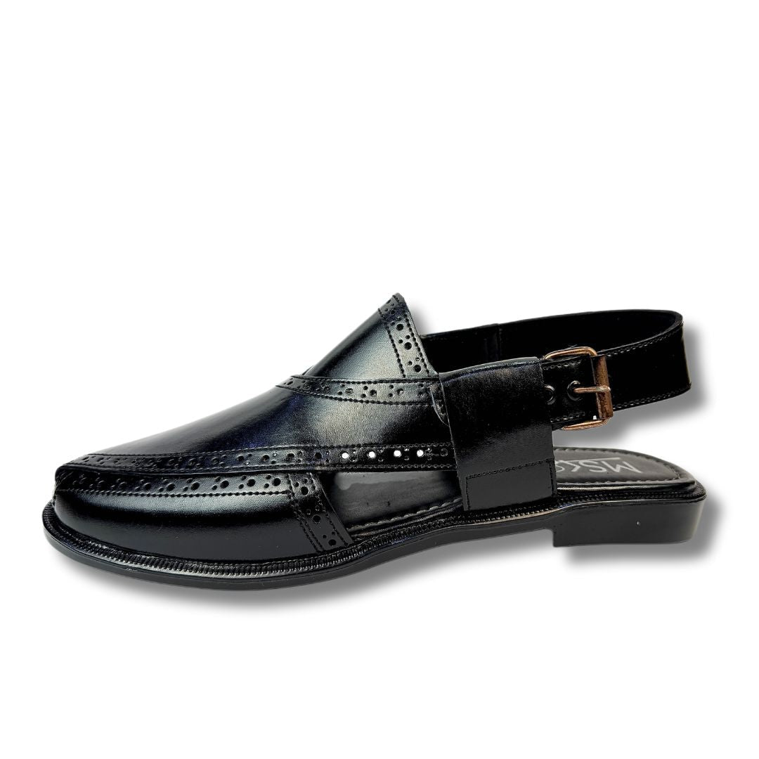 Black leather peshawari sandal