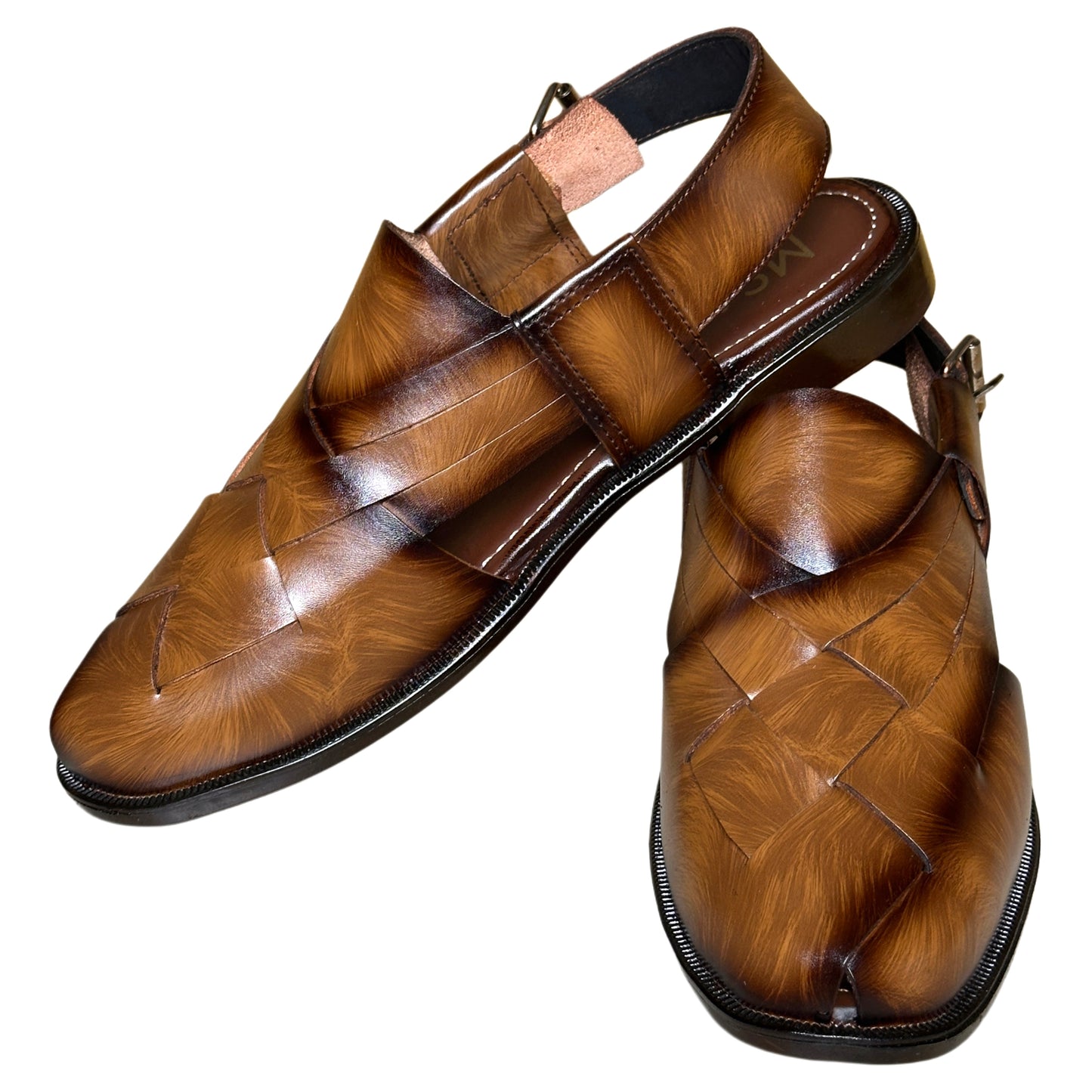 Babar-sheer staped leather peshawari sandal