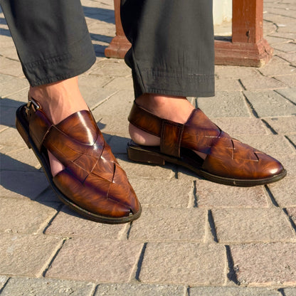 Babar-sheer staped leather peshawari sandal