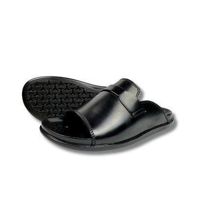 Darwin - Men's Black Pebble Grain Leather Slipper