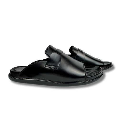 Darwin - Men's Black Pebble Grain Leather Slipper