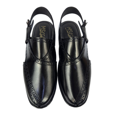 Black leather peshawari sandal
