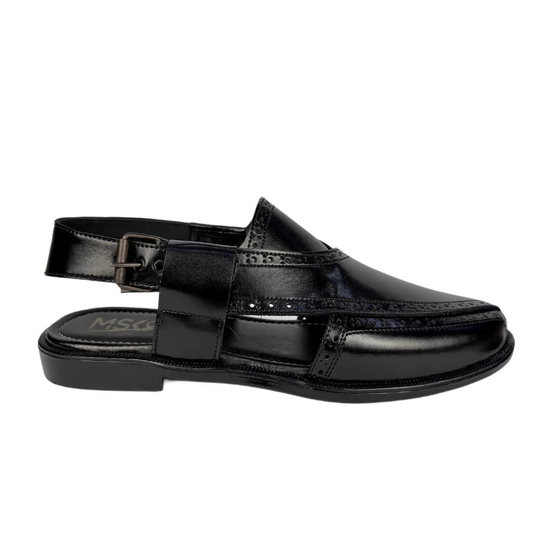 Black leather peshawari sandal