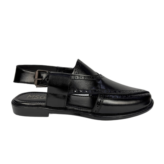 Black leather peshawari sandal