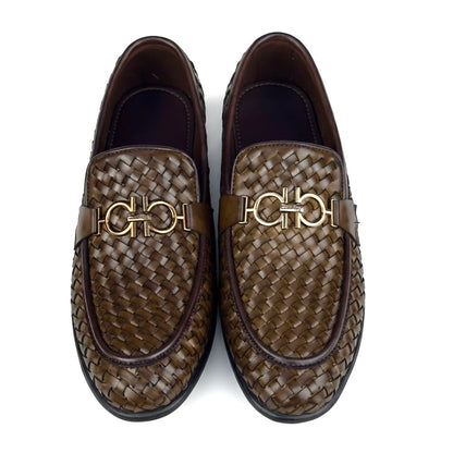 BROWN WOVEN PURE LEATHER