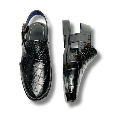 BLACK CROCODAIL PASHAWRI SANDAL