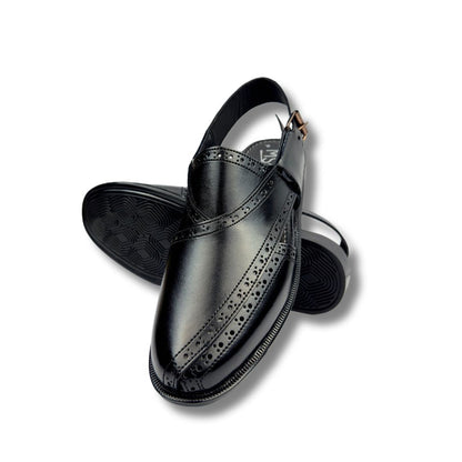 Black leather peshawari sandal