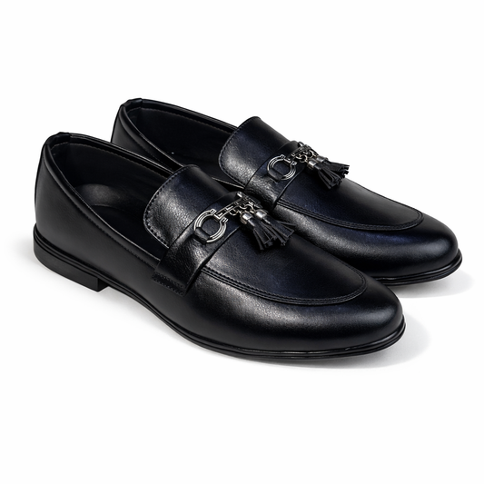 TEXTURE BLACK TASSEL LOAFER