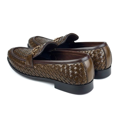 BROWN WOVEN PURE LEATHER