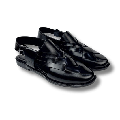 BLACK STRAP LEATHER PESHAWRI SANDAL