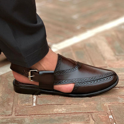 BROWN LEATHER PASHAWRI SANDAL