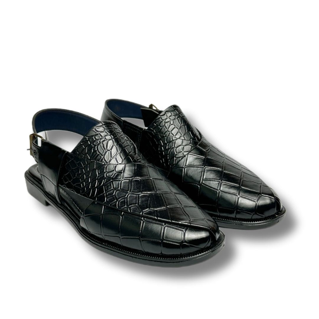 BLACK CROCODAIL PASHAWRI SANDAL