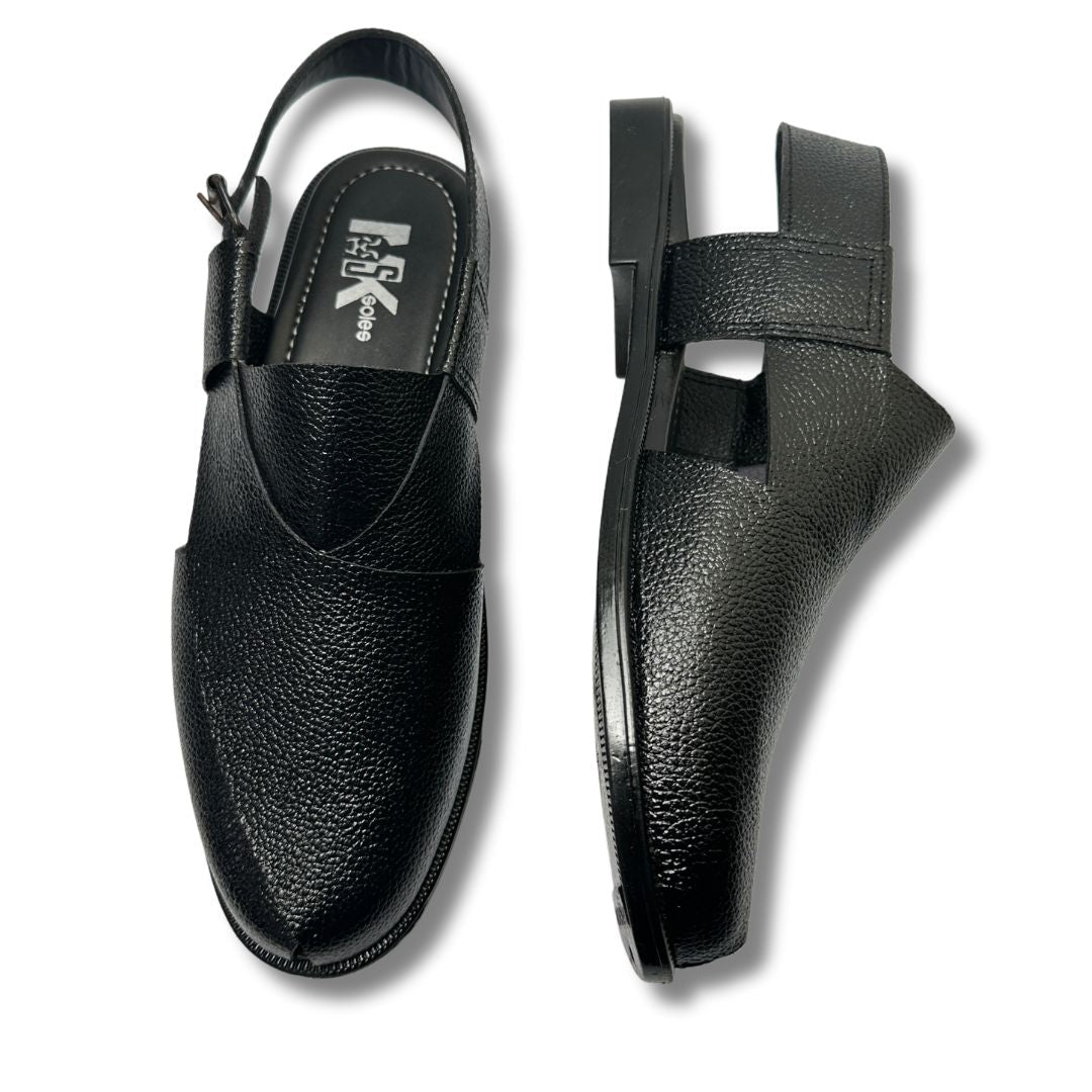 BLACK TEXTURED PASHAWRI SANDAL