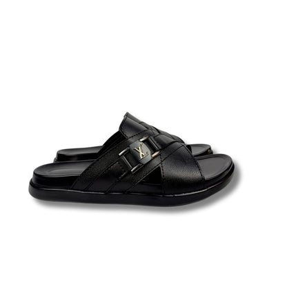 LV - Men's Black Pebble Grain Leather Slipper