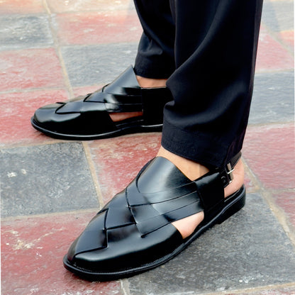 BLACK STRAP LEATHER PESHAWRI SANDAL