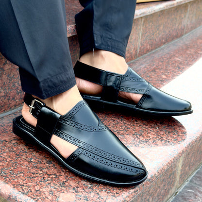 Black leather peshawari sandal