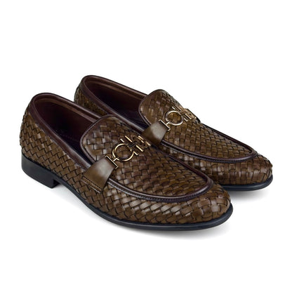 BROWN WOVEN PURE LEATHER