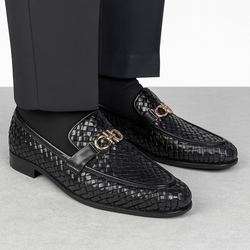 BLACK WOVEN PURE LEATHER