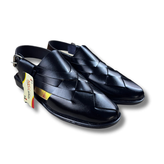 BLACK STRAP LEATHER PESHAWRI SANDAL