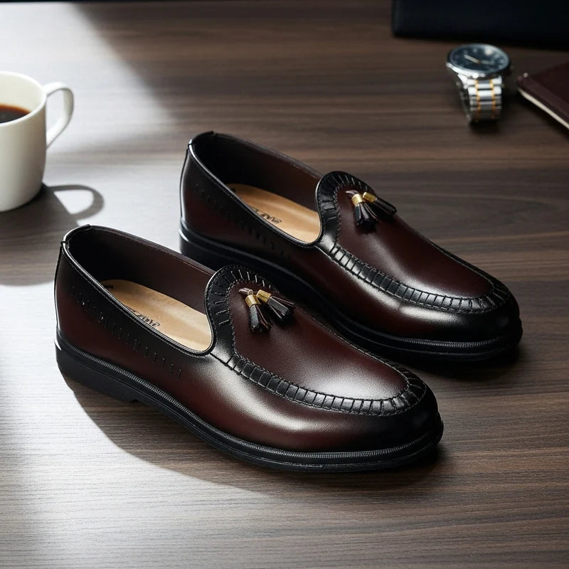 BROWN MEDICATED WRINKLE FREE LEATHER  LOAFER